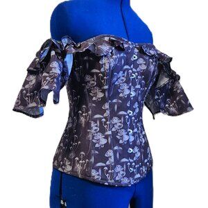 Purple corset with mushrooms and off-shoulder cap sleeve size 8